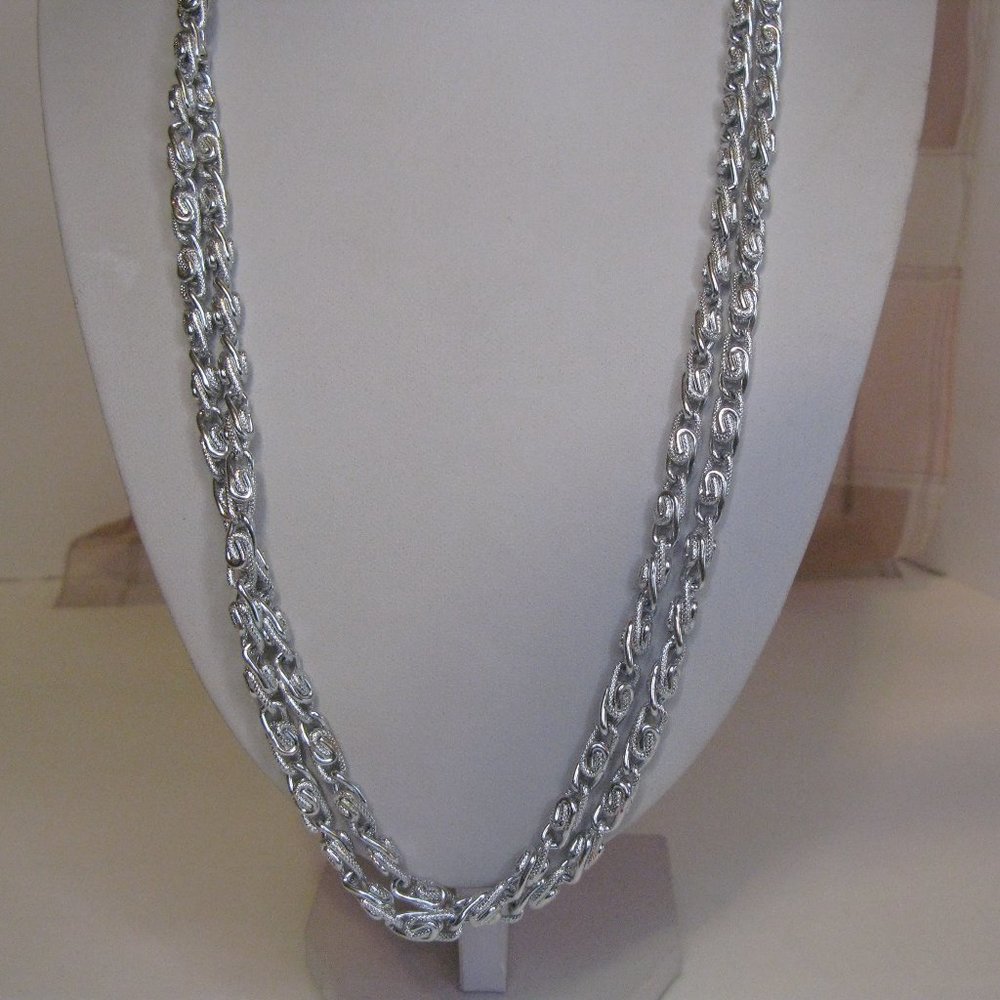Vintage Silver Aluminum Scroll Chain Necklace 54" L West Germany